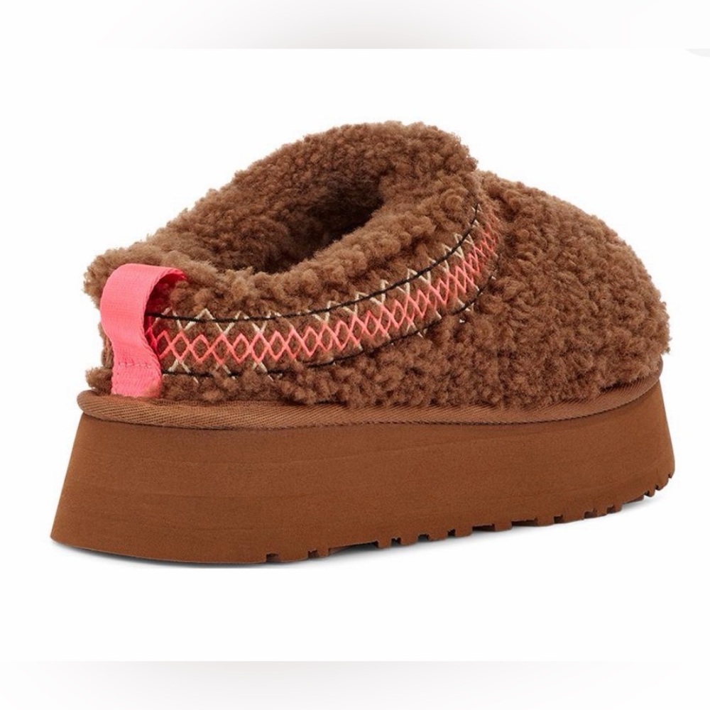 UGG Tazz Heritage Braid- Brown Shearling Mules with Pink Accents - Picture 3 of 8
